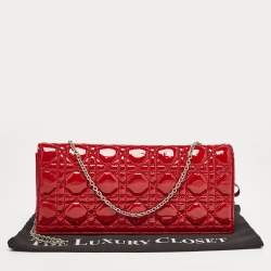Pre Owned Dior Red Cannage Patent Leather Lady Dior Chain Clutch