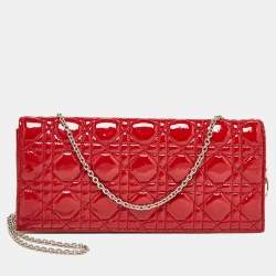 Pre Owned Dior Red Cannage Patent Leather Lady Dior Chain Clutch