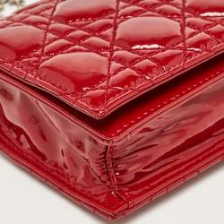 Pre Owned Dior Red Cannage Patent Leather Lady Dior Chain Clutch
