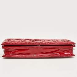 Pre Owned Dior Red Cannage Patent Leather Lady Dior Chain Clutch