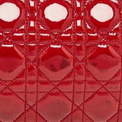 Pre Owned Dior Red Cannage Patent Leather Lady Dior Chain Clutch
