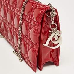 Pre Owned Dior Red Cannage Patent Leather Lady Dior Chain Clutch