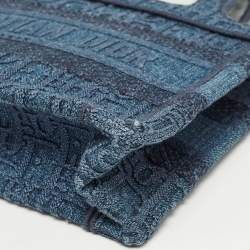 Pre Owned Dior Blue Oblique  Embroidered Denim Mini Book Tote