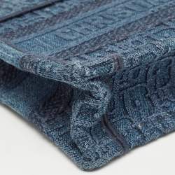 Pre Owned Dior Blue Oblique  Embroidered Denim Mini Book Tote