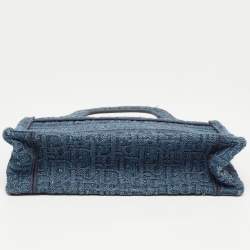 Pre Owned Dior Blue Oblique  Embroidered Denim Mini Book Tote