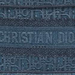 Pre Owned Dior Blue Oblique  Embroidered Denim Mini Book Tote