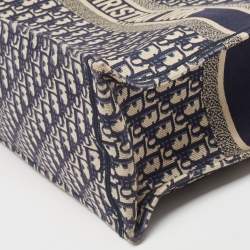 Pre Owned Dior Navy Blue Oblique Embroidered Canvas Large Book Tote