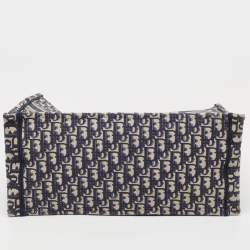 Pre Owned Dior Navy Blue Oblique Embroidered Canvas Large Book Tote