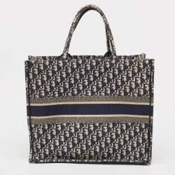 Pre Owned Dior Navy Blue Oblique Embroidered Canvas Large Book Tote