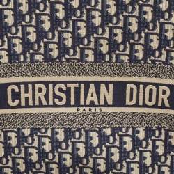 Pre Owned Dior Navy Blue Oblique Embroidered Canvas Large Book Tote