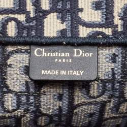 Pre Owned Dior Navy Blue Oblique Embroidered Canvas Large Book Tote