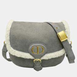 Christian Dior Grey/White Suede/Shearling Small Dior Bobby Bag