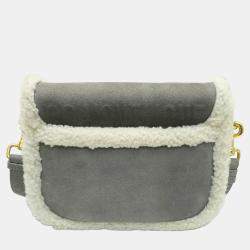 Christian Dior Grey/White Suede/Shearling Small Dior Bobby Bag