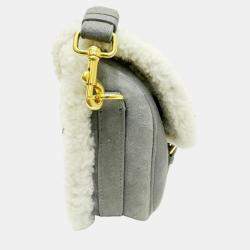 Christian Dior Grey/White Suede/Shearling Small Dior Bobby Bag