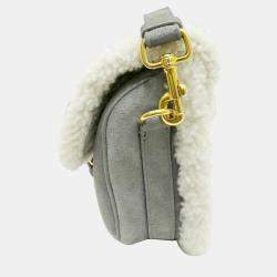 Christian Dior Grey/White Suede/Shearling Small Dior Bobby Bag