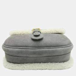 Christian Dior Grey/White Suede/Shearling Small Dior Bobby Bag