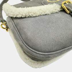 Christian Dior Grey/White Suede/Shearling Small Dior Bobby Bag