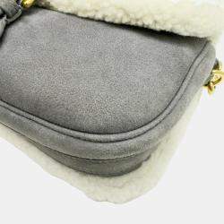 Christian Dior Grey/White Suede/Shearling Small Dior Bobby Bag