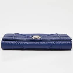 Pre Owned Dior Navy Blue Leather Diorama Wallet On Chain