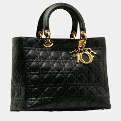 Dior Black Large Lambskin Cannage Lady Dior