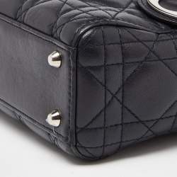 Pre Owned Dior Dark Blue  Cannage Leather Mini Lady Dior Tote