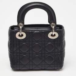 Pre Owned Dior Dark Blue  Cannage Leather Mini Lady Dior Tote