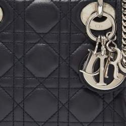 Pre Owned Dior Dark Blue  Cannage Leather Mini Lady Dior Tote