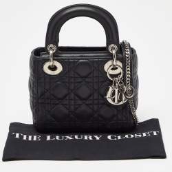 Pre Owned Dior Dark Blue  Cannage Leather Mini Lady Dior Tote