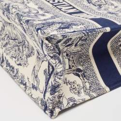 Pre Owned Dior Navy Blue/White Toile De Jouy Embroidery Canvas Medium Book Tote