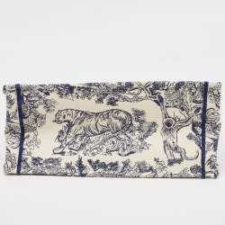 Pre Owned Dior Navy Blue/White Toile De Jouy Embroidery Canvas Medium Book Tote