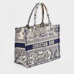 Pre Owned Dior Navy Blue/White Toile De Jouy Embroidery Canvas Medium Book Tote