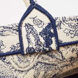 Pre Owned Dior Navy Blue/White Toile De Jouy Embroidery Canvas Medium Book Tote