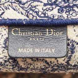 Pre Owned Dior Navy Blue/White Toile De Jouy Embroidery Canvas Medium Book Tote