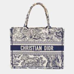 Pre Owned Dior Navy Blue/White Toile De Jouy Embroidery Canvas Medium Book Tote