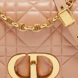 Pre Owned Dior Beige Cannage Leather Medium Caro Shoulder Bag