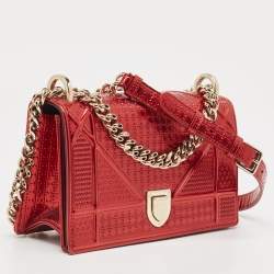 Pre Owned Dior Red Patent Leather Small Diorama Shoulder Bag