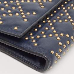 Pre Owned Dior Navy Blue Leather Studded Lady Dior Wallet on Chain