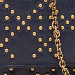 Pre Owned Dior Navy Blue Leather Studded Lady Dior Wallet on Chain