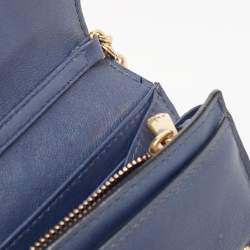 Pre Owned Dior Navy Blue Leather Studded Lady Dior Wallet on Chain