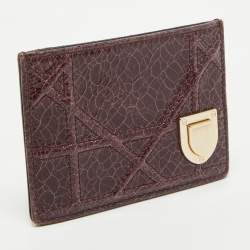 Pre Owned Dior Burgundy Crackled Patent Leather Diorama Card Holder 