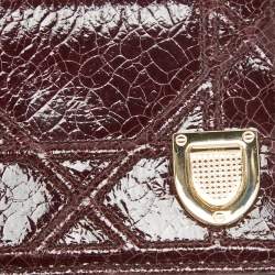 Pre Owned Dior Burgundy Crackled Patent Leather Diorama Card Holder 