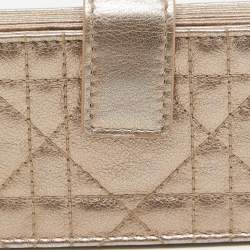 Pre Owned Dior Metallic Cannage Leather Lady Dior 5 Gusset Card Holder