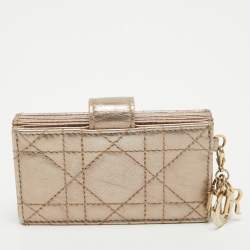 Pre Owned Dior Metallic Cannage Leather Lady Dior 5 Gusset Card Holder