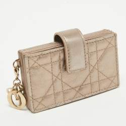 Pre Owned Dior Metallic Cannage Leather Lady Dior 5 Gusset Card Holder