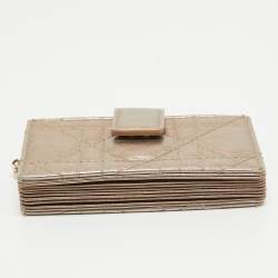 Pre Owned Dior Metallic Cannage Leather Lady Dior 5 Gusset Card Holder