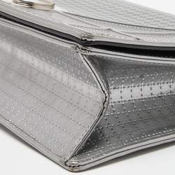 Pre Owned Dior Silver Microcannage Patent Leather Medium Diorama Flap Shoulder Bag
