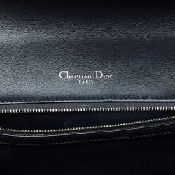 Pre Owned Dior Silver Microcannage Patent Leather Medium Diorama Flap Shoulder Bag