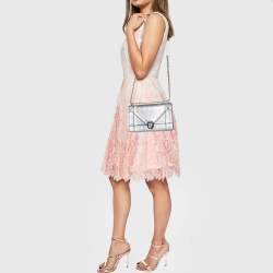 Pre Owned Dior Silver Microcannage Patent Leather Medium Diorama Flap Shoulder Bag