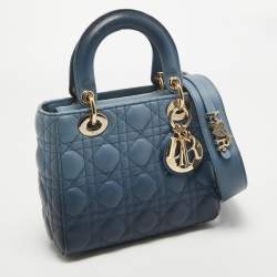 Pre Owned Dior Ombre Blue Cannage Leather Small My ABCDior Lady Dior Tote