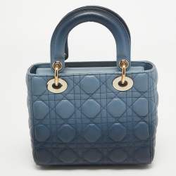 Pre Owned Dior Ombre Blue Cannage Leather Small My ABCDior Lady Dior Tote